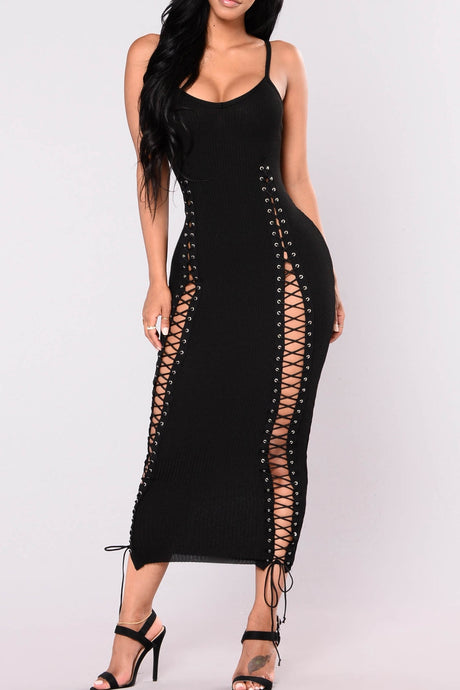 Lace Up Front Knit Maxi Dress